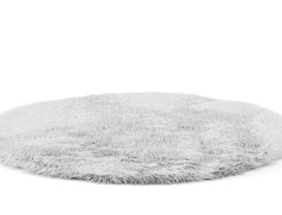 White fur clean round floor carpet isolated on white 3d rendering